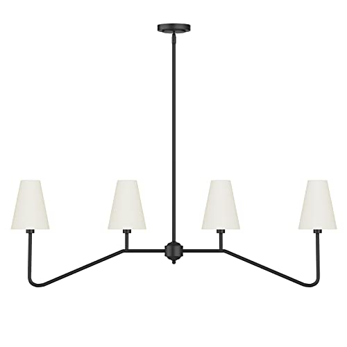 Size  47 Color Black Electro bp;47 W 4-Light Linear Kitchen Island Lighting Fixture Classic Chandeliers Matt Black with White Linen Shades for Dining Room,E12,160W;
